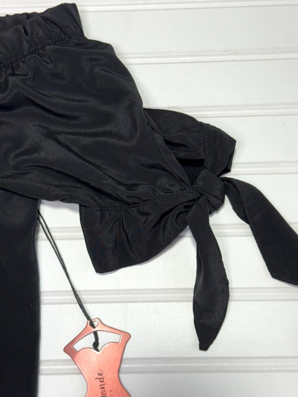 Haute Monde Black Off Shoulder Mini Dress Tie Sleeve Boho Chic size L NWT - Picture 5 of 7